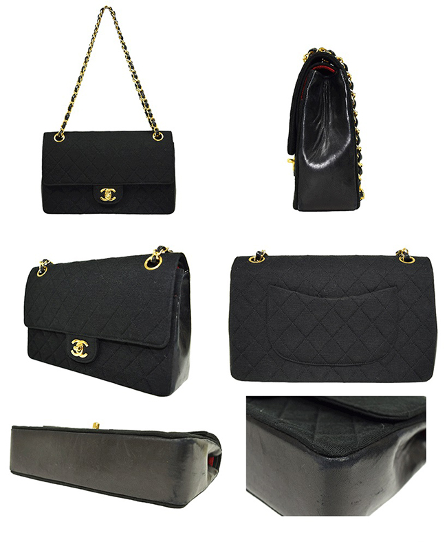 CHANEL/シャネルコピー コットンジャージ マトラッセ WフラップWチェーン ショルダーバッグ ブラック×ゴールド金具 A01112 - 商品画像 2