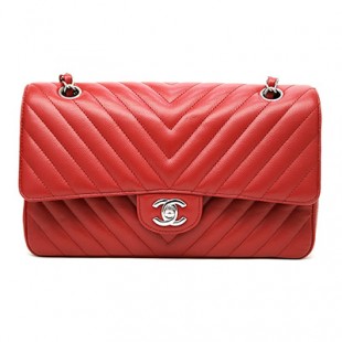 シャネルコピー 【CHANEL】 シェブロン キャビアスキン フラップバッグ レッド シルバー金具 ミディアム Wチェーンショルダーバッグ ココマーク クラシック マトラッセ キルティング Vステッチ ニ重蓋 A01112 - 商品画像 2