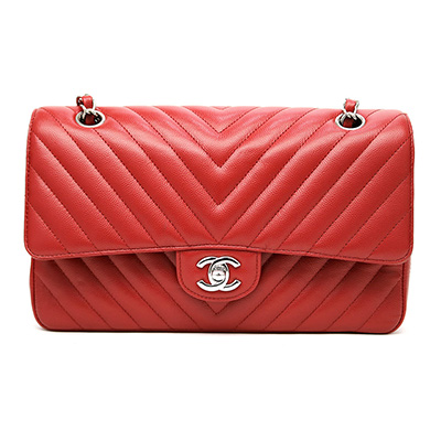シャネルコピー 【CHANEL】 シェブロン キャビアスキン フラップバッグ レッド シルバー金具 ミディアム Wチェーンショルダーバッグ ココマーク クラシック マトラッセ キルティング Vステッチ ニ重蓋 A01112 - 商品画像 8