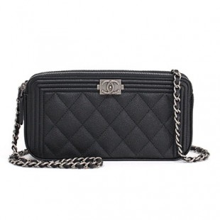 シャネルコピー CHANEL チェーンクラッチバッグ ウォレットバッグ ブラック シルバー金具 グレインドカーフスキン キャビアスキン A84069 Y33257 94305