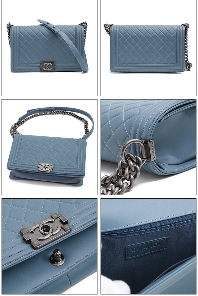 CHANELスーパーコピー ボーイシャネル・マトラッセ・ラムスキン・斜め掛けラージチェーンショルダーバッグ・SILVER金具(ライトブルー) A92193 Y04638 2A828 - 商品画像 2