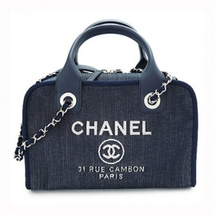 シャネルスーパーコピー ハンドバッグ CHANEL チェーンショルダーバッグ/ボウリングバッグ ドーヴィル ココマーク デニム ネイビー A92749 Y10472 2A183