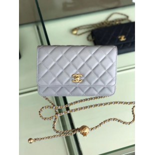 シャネル CHANEL ラムスキン チェーンウォレット グレー AP1450 B02991 94302
