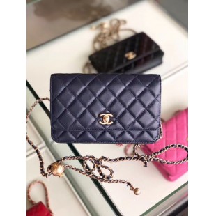 シャネル CHANEL ラムスキン チェーンウォレット カレッジネイビー AP1450 B02991 94306