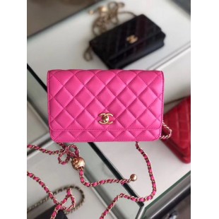 シャネル CHANEL ラムスキン チェーンウォレット ローズレッド AP1450 B02991 94309