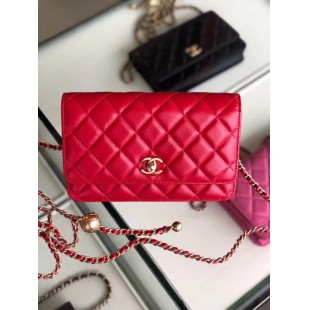 シャネル CHANEL ラムスキン チェーンウォレット 赤 AP1450 B02991 94308