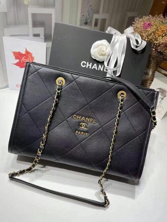 シャネル CHANEL スモールショッピングバッグ カーフスキン グレー ロゴ AS2752 B06377 94305 - 商品画像 7