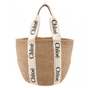 スーパーコピークロエ CHLOE トートバッグ WOODY LOGO ラージ バスケット リボン付き かごバッグ ホワイト CHC21US380 E65 101