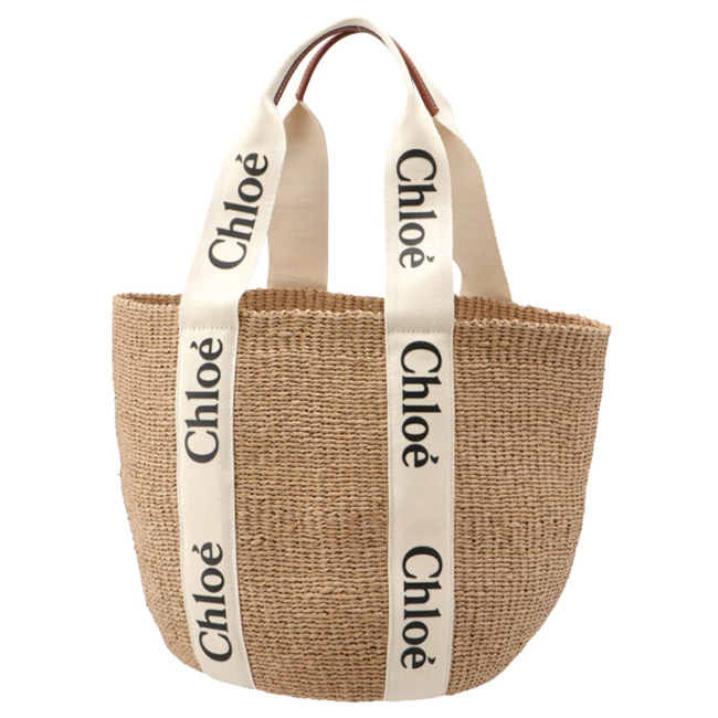 スーパーコピークロエ CHLOE トートバッグ WOODY LOGO ラージ バスケット リボン付き かごバッグ ホワイト CHC21US380 E65 101 - 商品画像 4