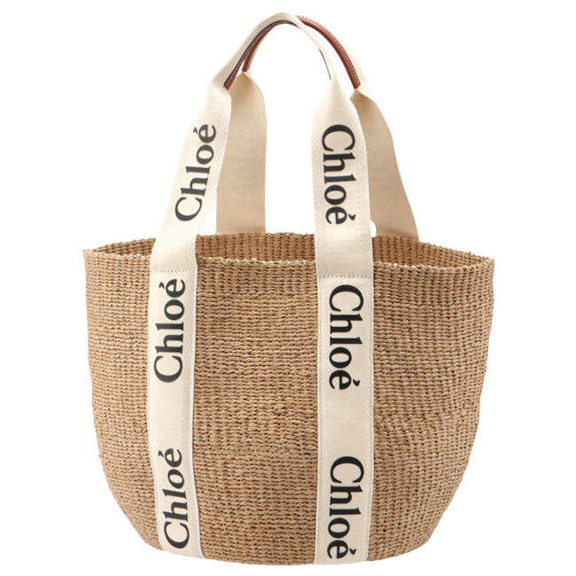 スーパーコピークロエ CHLOE トートバッグ WOODY LOGO ラージ バスケット リボン付き かごバッグ ホワイト CHC21US380 E65 101 - 商品画像 9