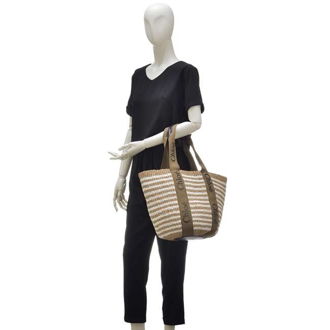 クロエスーパーコピー CHLOE トートバッグ WOODY LOGO ラージ バスケット リボン付き かごバッグ ブラウン系 CHC21US380 E65 20F - 商品画像 8