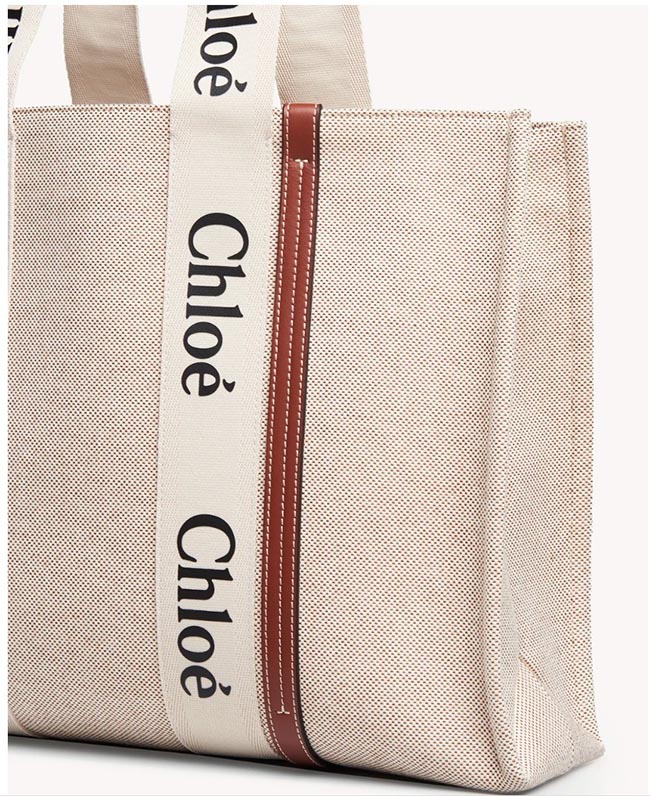 クロエスーパーコピー CHLOE トートバッグ WOODY LOGO ラージ リボン付き コットンキャンバスバッグ ホワイト×ブラウン CHC21US382 E66 90U - 商品画像 3