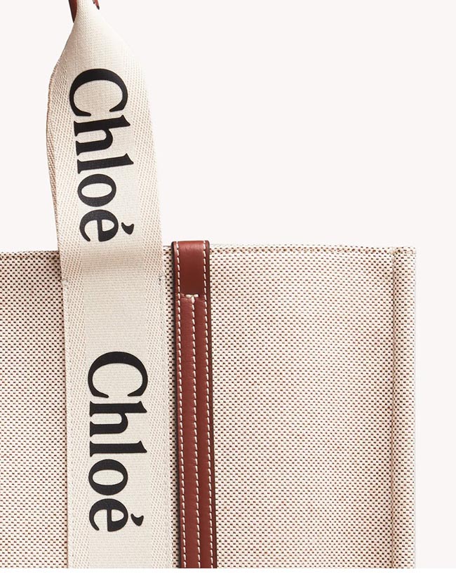 クロエスーパーコピー CHLOE トートバッグ WOODY LOGO ラージ リボン付き コットンキャンバスバッグ ホワイト×ブラウン CHC21US382 E66 90U - 商品画像 6