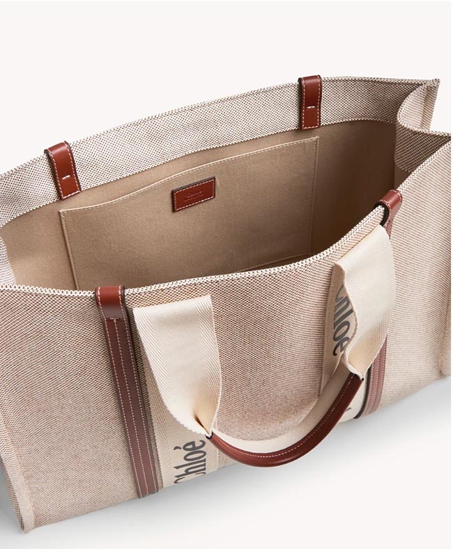 クロエスーパーコピー CHLOE トートバッグ WOODY LOGO ラージ リボン付き コットンキャンバスバッグ ホワイト×ブラウン CHC21US382 E66 90U - 商品画像 4