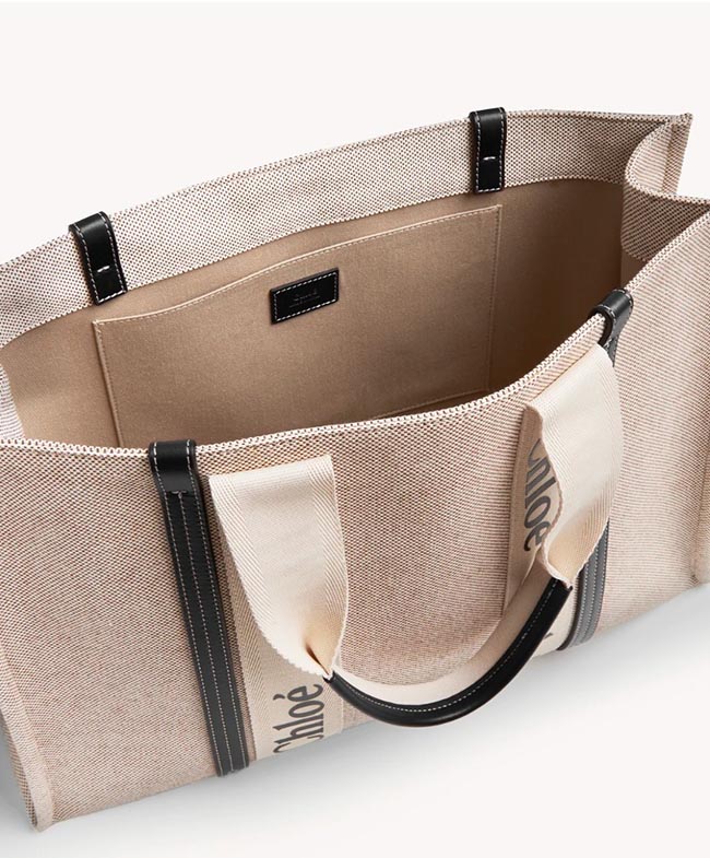スーパーコピークロエ CHLOE トートバッグ WOODY LOGO ラージ リボン付き コットンキャンバスバッグ ホワイト×ネイビー CHC21US382 E66 91J - 商品画像 4