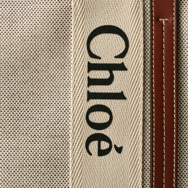クロエスーパーコピー CHLOE トートバッグ WOODY LOGO ミディアム リボン付き コットンキャンバスバッグ ホワイト×ブラウン CHC21US383 E66 90U - 商品画像 1