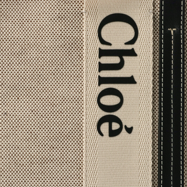 クロエコピー CHLOE トートバッグ WOODY LOGO ミディアム リボン付き コットンキャンバスバッグ ホワイト×ネイビー CHC21US383 E66 91J - 商品画像 1