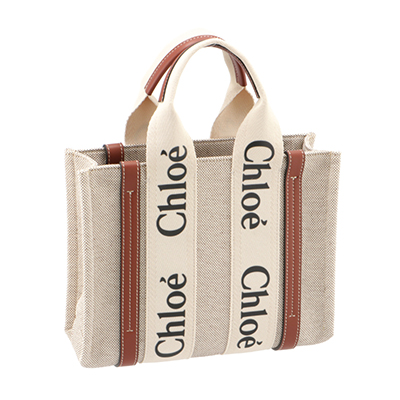 クロエコピー CHLOE WOODY LOGO スモール リボン付き コットンキャンバスバッグ ホワイト×ブラウン CHC21US385 E66 90U - 商品画像 7
