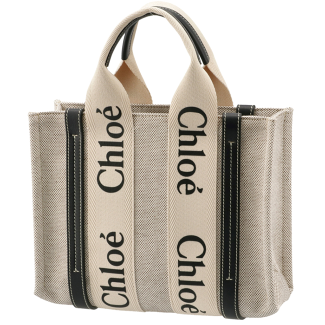 クロエスーパーコピー CHLOE WOODY LOGO スモール リボン付き コットンキャンバスバッグ ホワイト×ネイビー CHC21US385 E66 91J - 商品画像 4