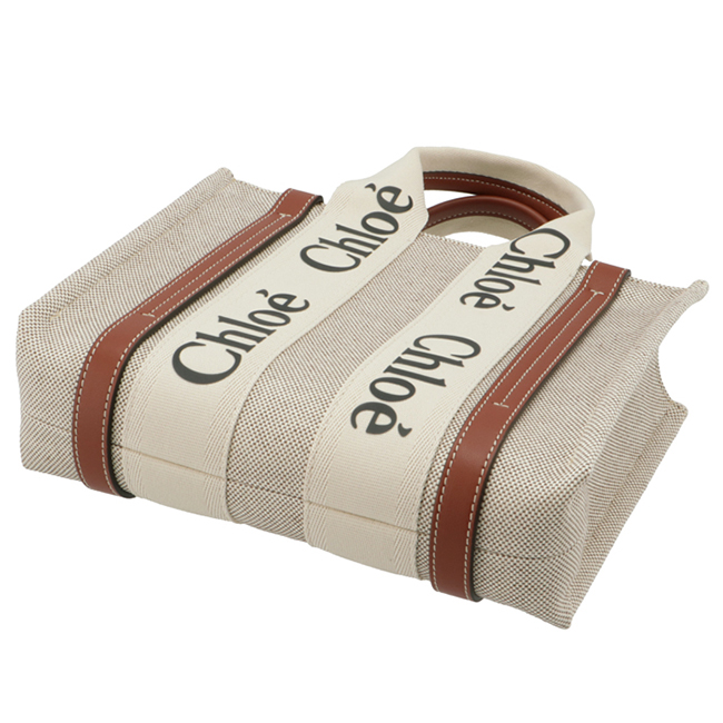 クロエコピー CHLOE WOODY LOGO スモール リボン付き コットンキャンバスバッグ ホワイト×ブラウン CHC21US385 E66 90U - 商品画像 5