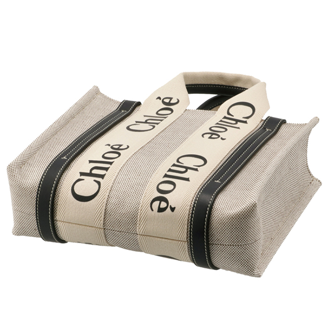 クロエスーパーコピー CHLOE WOODY LOGO スモール リボン付き コットンキャンバスバッグ ホワイト×ネイビー CHC21US385 E66 91J - 商品画像 5