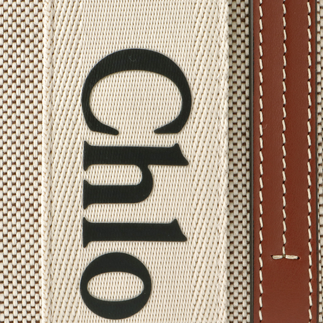 クロエコピー CHLOE WOODY LOGO スモール リボン付き コットンキャンバスバッグ ホワイト×ブラウン CHC21US385 E66 90U - 商品画像 1