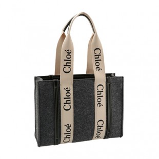 クロエコピー CHLOE トートバッグ WOODY LOGO ミディアム リボン付き リサイクルフェルト グレー系 CHC21WS383 F37 053