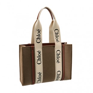 クロエスーパーコピー CHLOE トートバッグ WOODY LOGO ミディアム リボン付き リサイクルフェルト ブラウン系 CHC21WS383 F37 26E