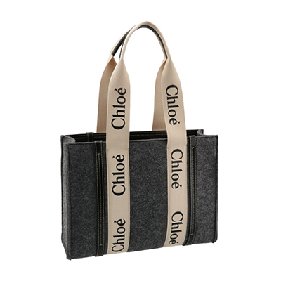 クロエコピー CHLOE トートバッグ WOODY LOGO ミディアム リボン付き リサイクルフェルト グレー系 CHC21WS383 F37 053 - 商品画像 7