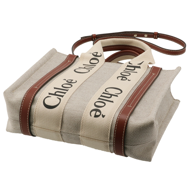 スーパーコピークロエ CHLOE ショルダーバッグ WOODY LOGO スモール リボン付き コットンキャンバスバッグ ホワイト×ブラウン CHC21WS397 E66 90U - 商品画像 6