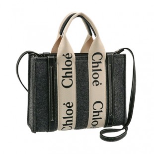 クロエスーパーコピー CHLOE ショルダーバッグ WOODY LOGO スモール リボン付き リサイクルフェルト グレー系 CHC21WS397 F37 053