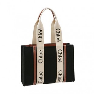 クロエコピー CHLOE トートバッグ WOODY LOGO ミディアム リボン付き リサイクルフェルト ブラック系 CHC22SS383 G64 001