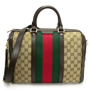 グッチ ボストンバッグ GUCCI 2WAYショルダーバッグ 旅行鞄 VINTAGE WEB GG柄レザー/GGキャンバス ベージュ×ダークブラウン 247205 FWCZG 9791