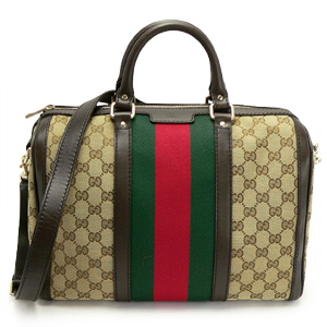 グッチ ボストンバッグ GUCCI 2WAYショルダーバッグ 旅行鞄 VINTAGE WEB GG柄レザー/GGキャンバス ベージュ×ダークブラウン 247205 FWCZG 9791 - 商品画像 4