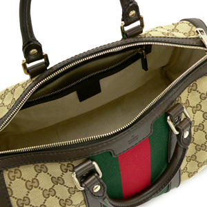 グッチ ボストンバッグ GUCCI 2WAYショルダーバッグ 旅行鞄 VINTAGE WEB GG柄レザー/GGキャンバス ベージュ×ダークブラウン 247205 FWCZG 9791 - 商品画像 6
