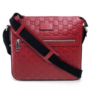 GUCCIスーパーコピー グッチ 406410 シグネチャー メッセンジャーバッグ グッチシマ ショルダーバッグ レザー レッド レディース