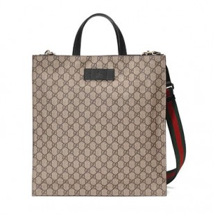 グッチスーパーコピー(Gucci) 456217 ユニセックス GGスプリーム,レザー トートバッグ ベージュ,ブラック 456217K5IAN1000