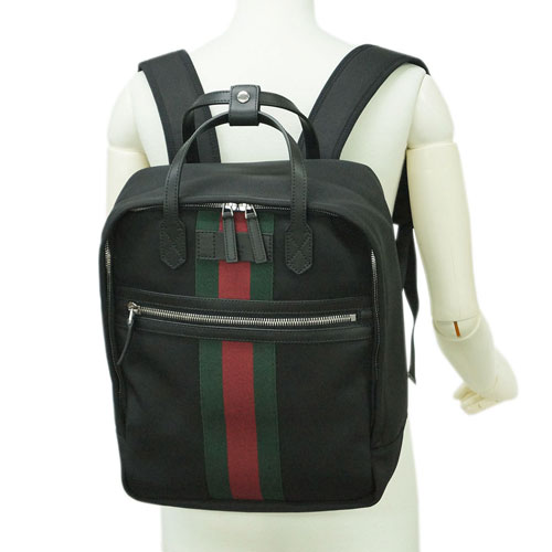 グッチスーパーコピーバッグ 495558-1060 GUCCI バックパック リュックサック パラナ ブラック ウェビング レッドxグリーン アウトレット - 商品画像 1