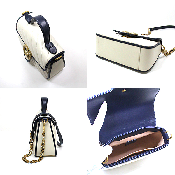 グッチスーパーコピー GUCCI GGマーモント ミニ トップハンドルバッグ ホワイトレザー/ダークブルー/ゴールド金具 ダブルG 583571 0OLFX 9085 - 商品画像 4