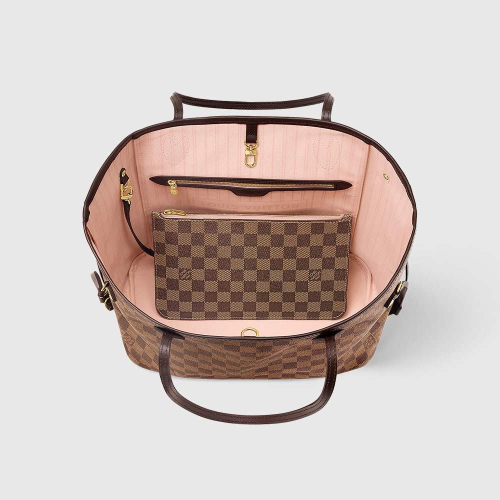 ルイヴィトンスーパーコピー バッグ LOUIS VUITTON ヴィトン ダミエ・エベヌ LV トートバッグ ポーチ付き ネヴァーフルMM ローズ・バレリーヌ N41358 N41603 - 商品画像 1