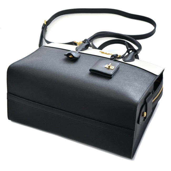 プラダバッグスーパーコピー 型押しカーフスキン 2WAYハンドバッグ NERO+BIANCO 1BA047 2EVU 967 - 商品画像 6