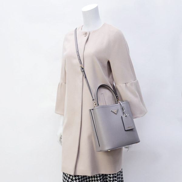 プラダ PRADAスーパーコピーバッグ パニエ SAFFIANO CUIR+C ショルダー付き 2WAY ハンドバッグ グレージュ×ブラック 1BA212 2ERX F0LH7 ARGILLA/NERO - 商品画像 5