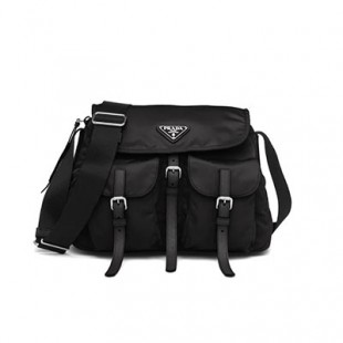 プラダ PRADA ナイロン×サフィアーノ ショルダーバッグ ブラック 1BD225_V44_F0002_V_OOH