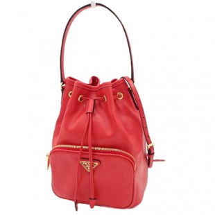 PRADAコピー デュエット レザー ショルダーバッグ ハンドバッグ 巾着バッグ バケット 2WAY レッド赤 1BH038_2CCC_F0D17_V_OOM レディース
