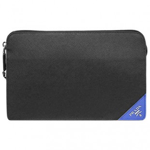 プラダバッグスーパーコピー 2VF056 PRADA メンズ セカンドバッグ クラッチ ストラップ付き SAFFIANO TRAVEL NERO+AZZURRO カーフ ブラック