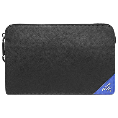 プラダバッグスーパーコピー 2VF056 PRADA メンズ セカンドバッグ クラッチ ストラップ付き SAFFIANO TRAVEL NERO+AZZURRO カーフ ブラック - 商品画像 7