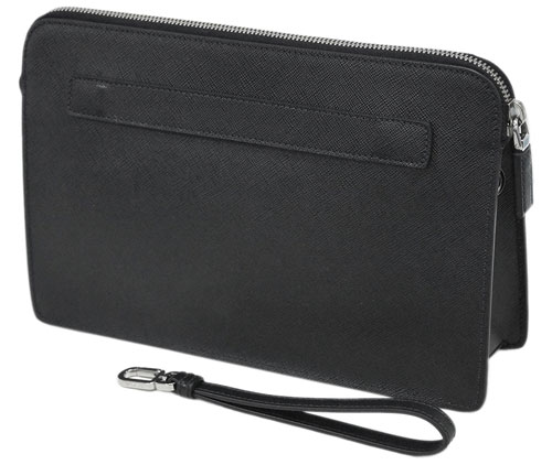 プラダバッグスーパーコピー 2VF056 PRADA メンズ セカンドバッグ クラッチ ストラップ付き SAFFIANO TRAVEL NERO+AZZURRO カーフ ブラック - 商品画像 1