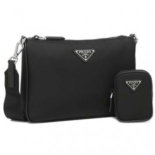 プラダ バッグ ショルダーバッグ ナイロン サフィアーノ ポーチ トライアングルロゴ ブラック メンズ レディース PRADA 2VH113 2DMH OOO F0002