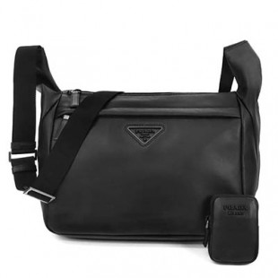 スーパーコピープラダ PRADA ショルダーバッグ メンズ ベルトポーチ付 レザー ブラック 2VH125 2DMF F0002