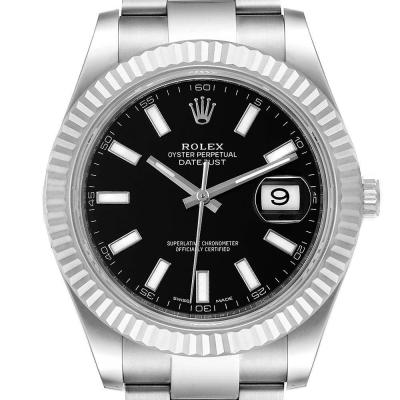 ロレックススーパーコピー デイトジャスト II 41mm スチール ホワイト ゴールド ブラック ダイヤル 116334
